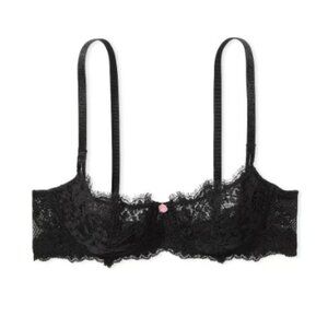 New! Victoria's Secret Wicked Unlined Lace Balconette Bra Black LDD 2024